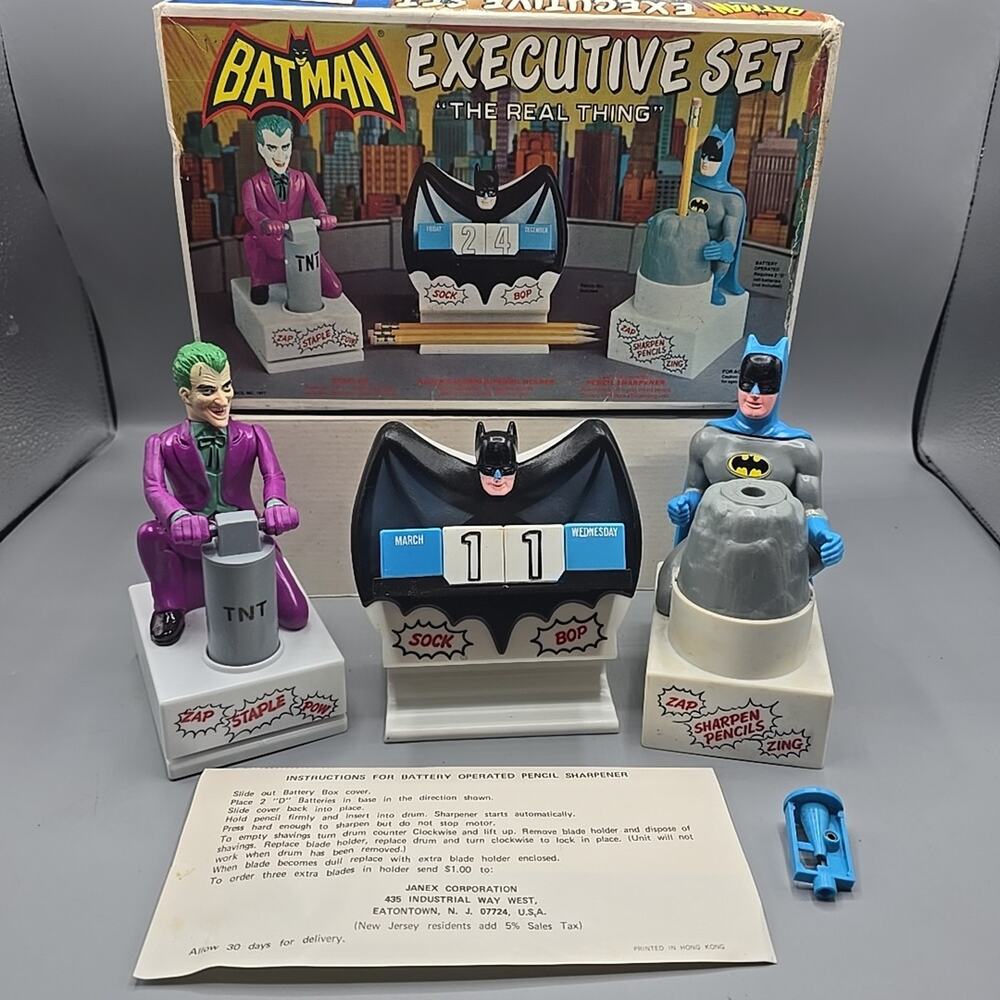 Rare 1977 Janex Batman 66 Executive Desk Set‎ Batman Joker DC Complete Sharpener
